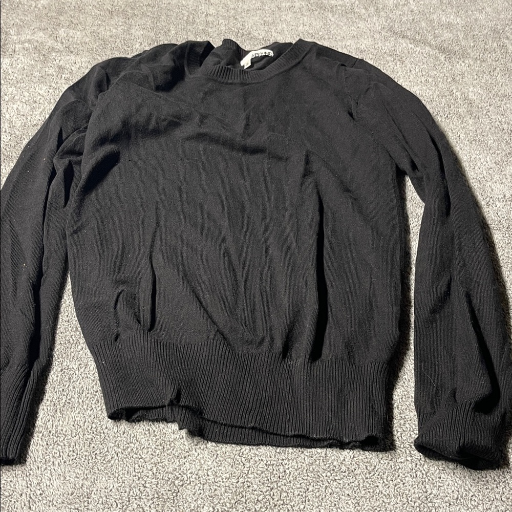 Abound Black Crewneck Sweater - Ribbed Hem